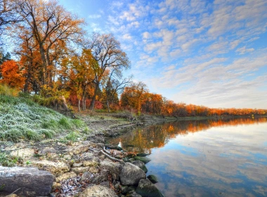 秋天，湖泊，树木，石头 1920x1200