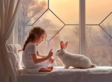 可爱的小女孩和兔子 1920x1440