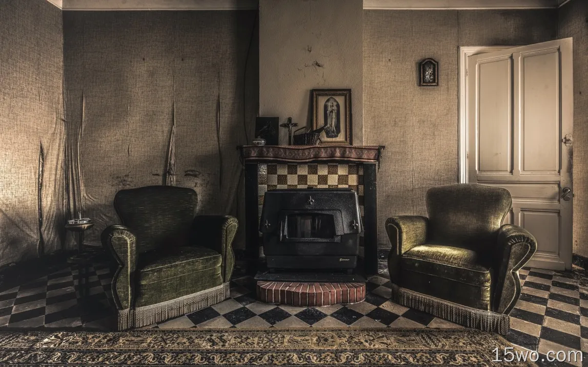 壁炉，椅子，房间，复古风格