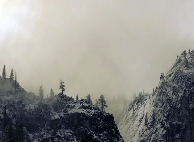优胜美地山谷，美国加州，冬季，雾 3840x1200