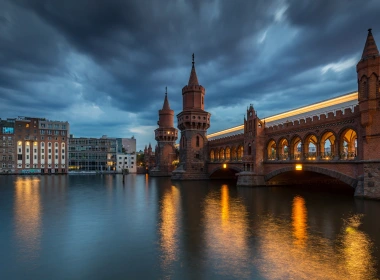 德国，柏林，上树桥，夜晚，河流，灯光 3840x2160