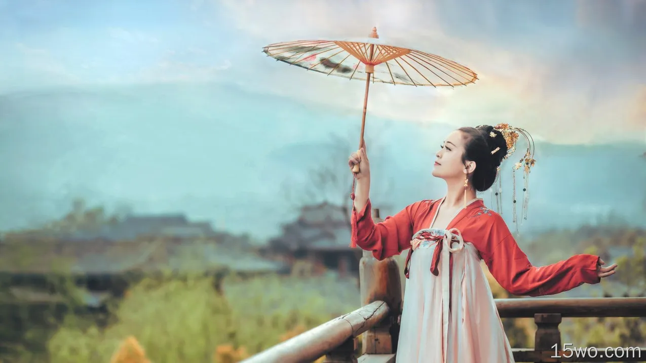 中国古装女孩，伞