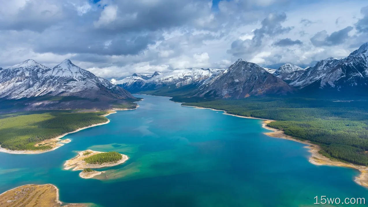 自然 湖泊 加拿大 大自然 山 云 航拍 高清壁纸