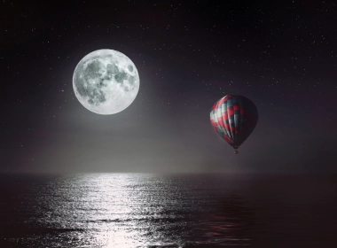 自然 月亮 Horizon 热气球 Sea 高清壁纸 2000x1125