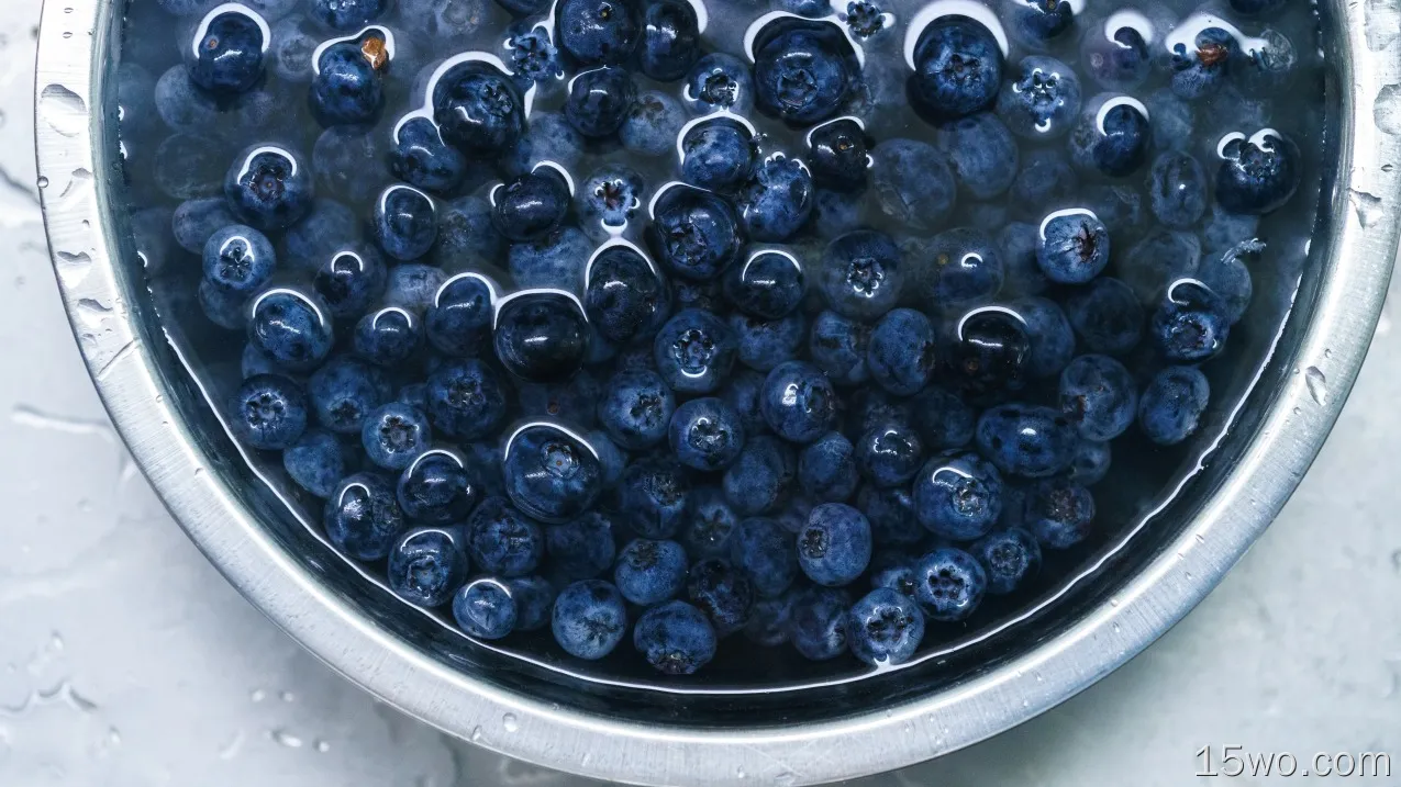 蓝莓，碗，水，水果