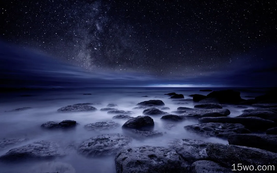 海，石头，星空，夜晚