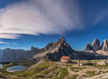 意大利，白云岩，山，房子，湖，太阳，蓝天 1920x1080
