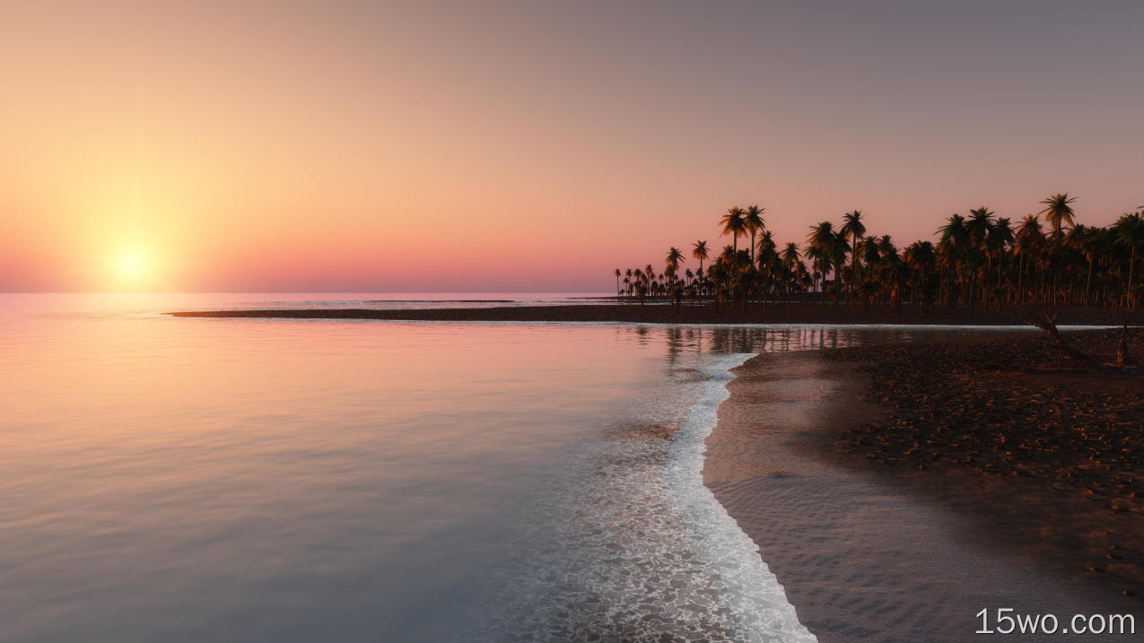 自然 日落 海岸 海滩 Horizon 海洋 大自然 高清壁纸