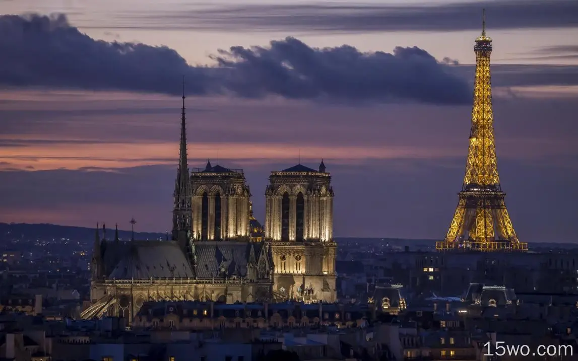 法国，埃菲尔铁塔，巴黎，云，夜，风景