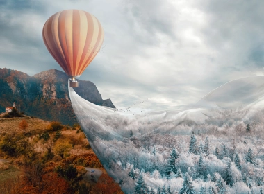 热气球，超现实主义，秋冬，云 3840x2160