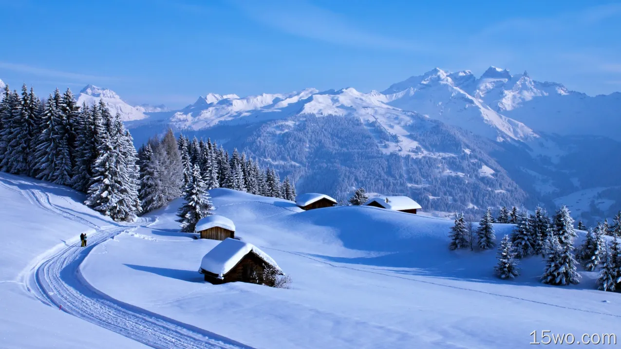 摄影 冬季 山 白色 大自然 风景 Snow Countryside 高清壁纸