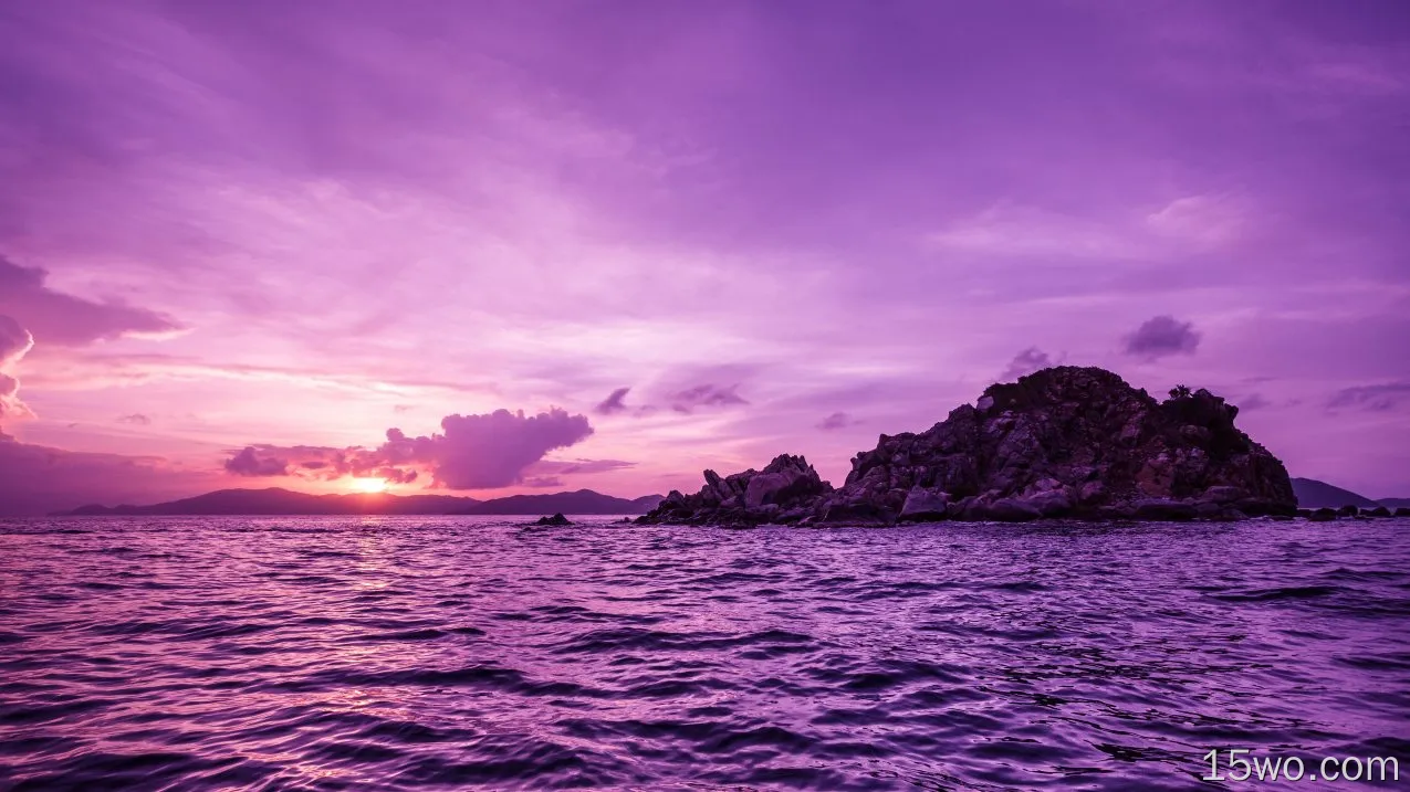 自然 岛屿 地球 Pelican Island 海洋 Sea 日落 紫色 高清壁纸