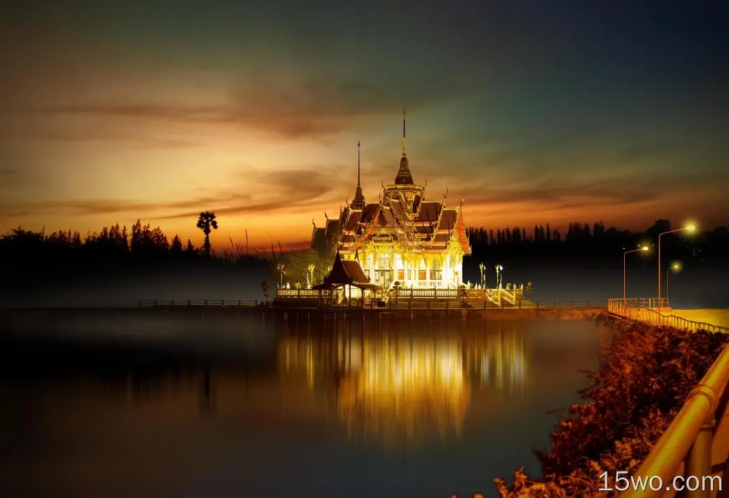 佛教寺庙，日落