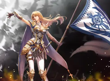 奇幻 骑士 Joan of Arc Woman Warrior Banner Armor Blonde 高清壁纸 3840x2400
