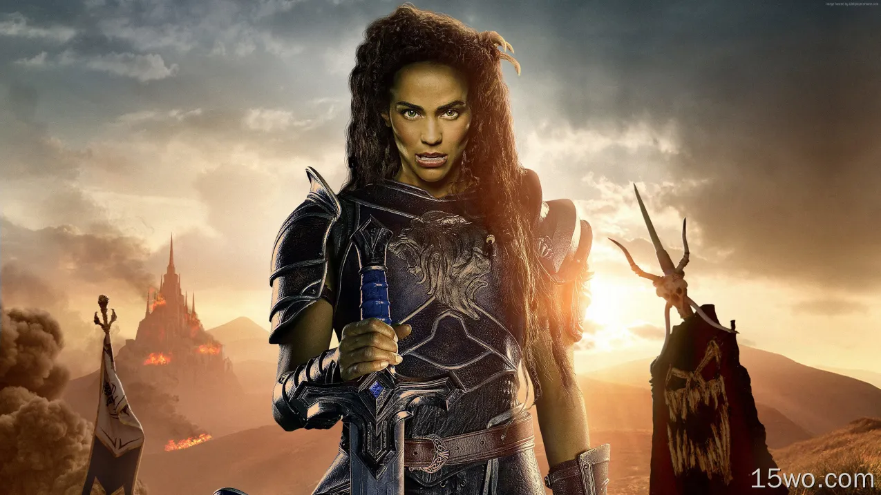 电影 Warcraft 魔兽 Armor Green Eyes Woman Warrior Brunette 高清壁纸