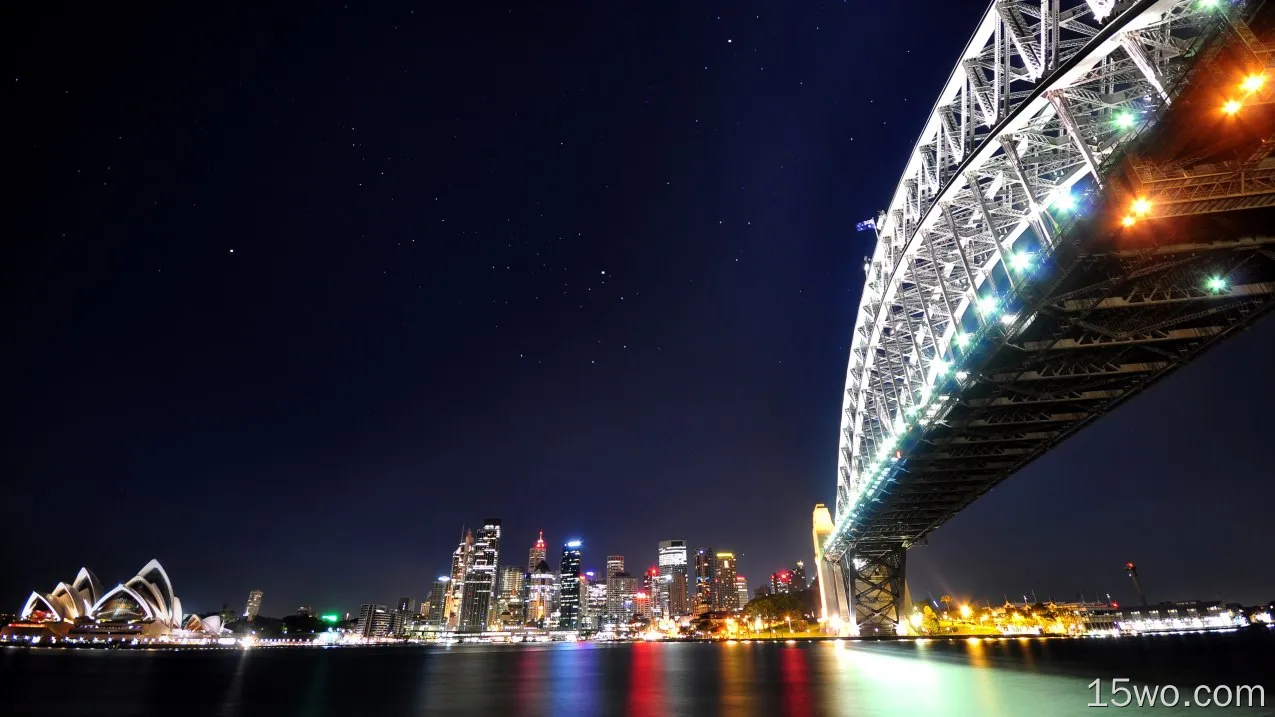 人造 悉尼 城市 澳大利亚 桥 夜晚 高清壁纸