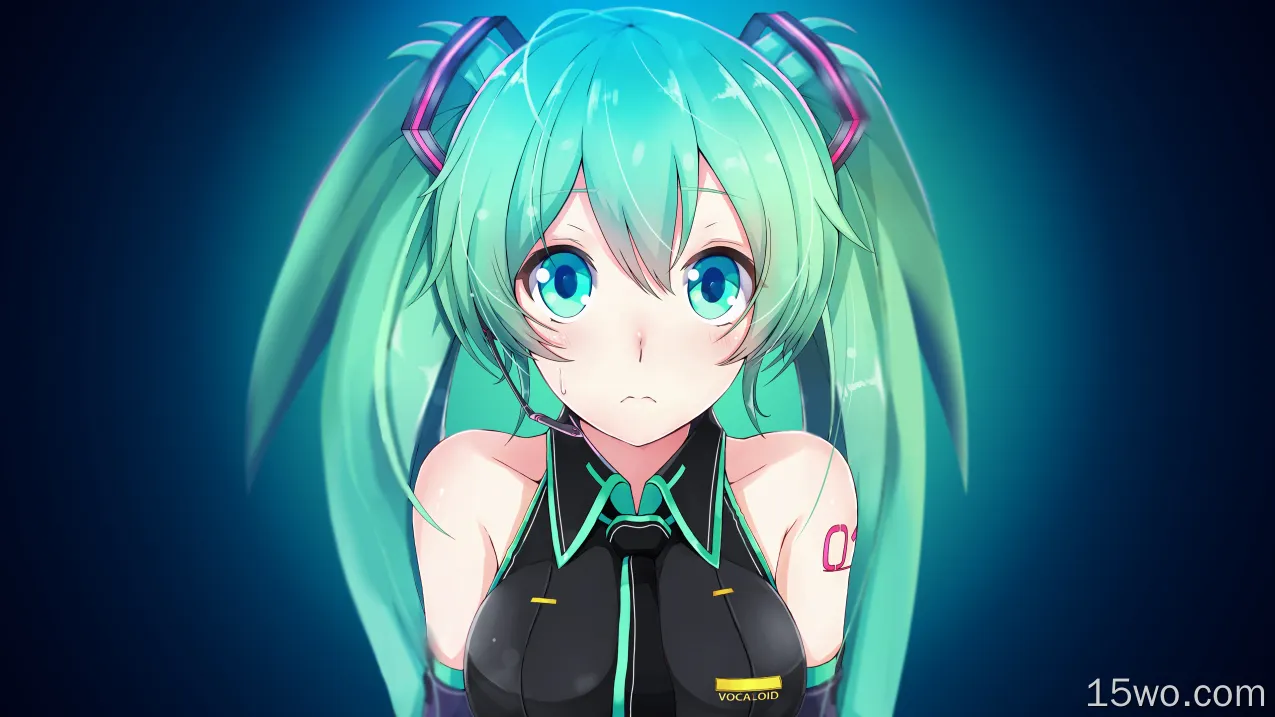 动漫 Vocaloid Green Hair Blue Eyes 女孩 Anime 高清壁纸