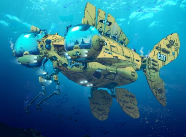 潜艇，金鱼，水下，未来主义，水，数字艺术 3840x3162