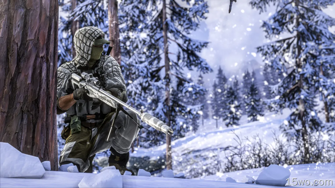 电子游戏 战地4 战地 军人 狙击手 冬季 森林 狙击步枪 高清壁纸