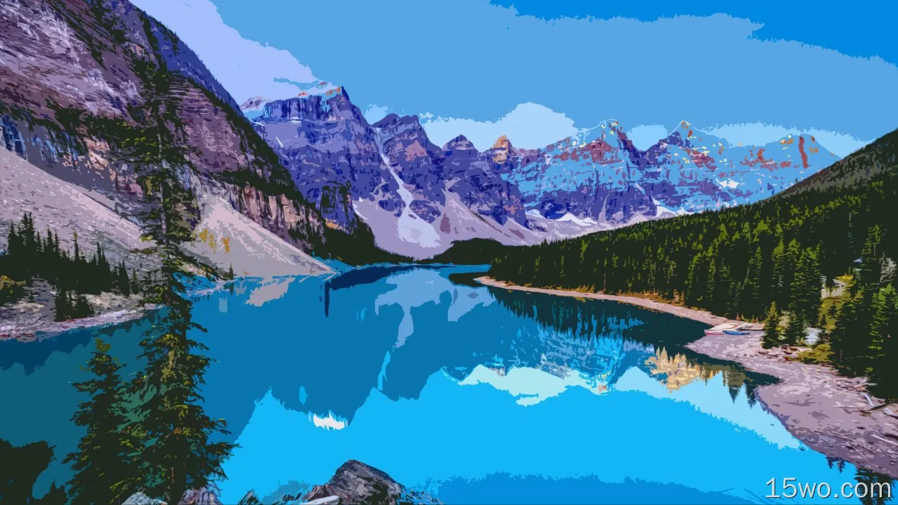 山，树，湖，水反射，艺术图片