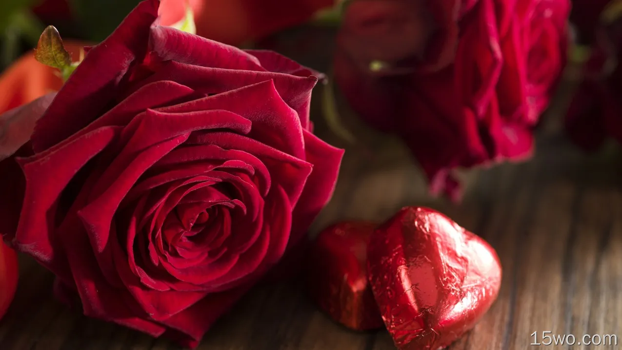 红色的爱的心，玫瑰，鲜花，浪漫