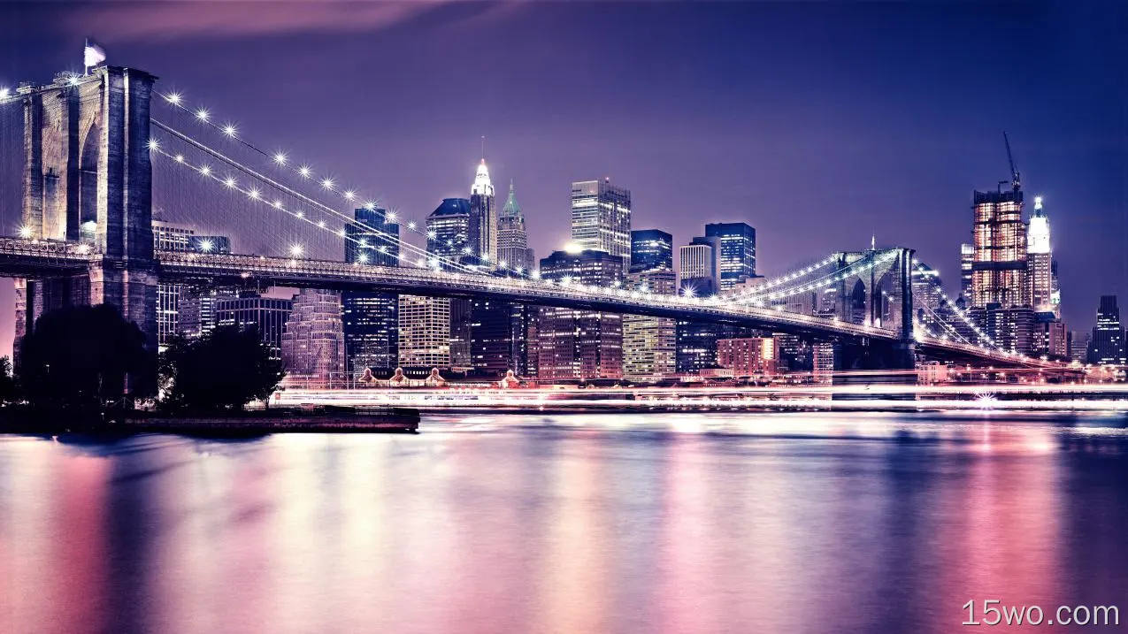 人造 布鲁克林大桥 桥 城市 光 摩天大楼 高清壁纸