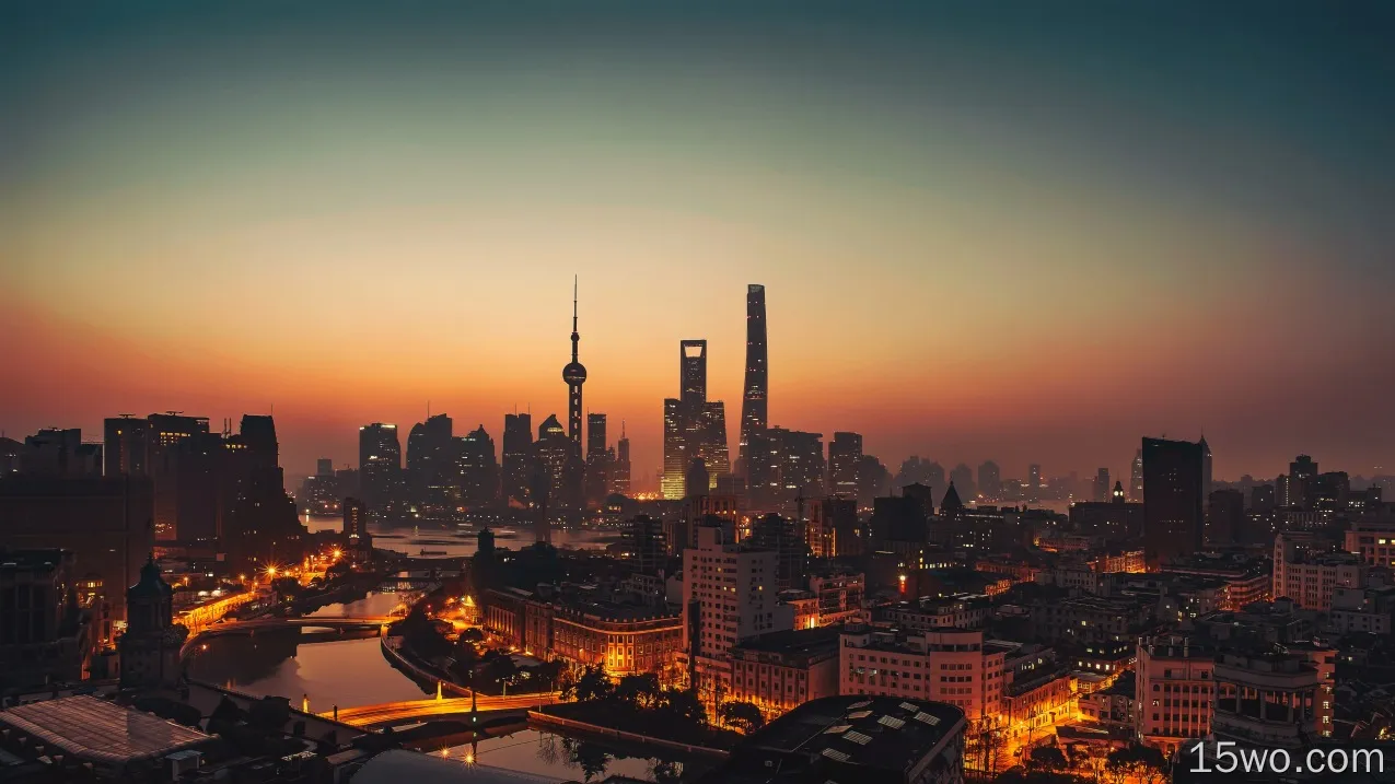 人造 上海 城市 中国 夜晚 建筑 摩天大楼 高清壁纸
