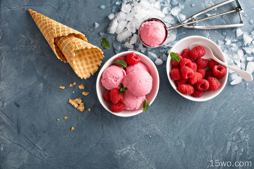 食物 冰淇淋 Waffle Cone 树莓 静物 水果 浆果 高清壁纸