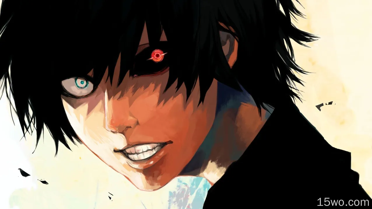 动漫 东京食尸鬼Re Ken Kaneki Haise Sasaki Red Eyes Blue Eyes Black Hair Boy Angry Anime 高清壁纸
