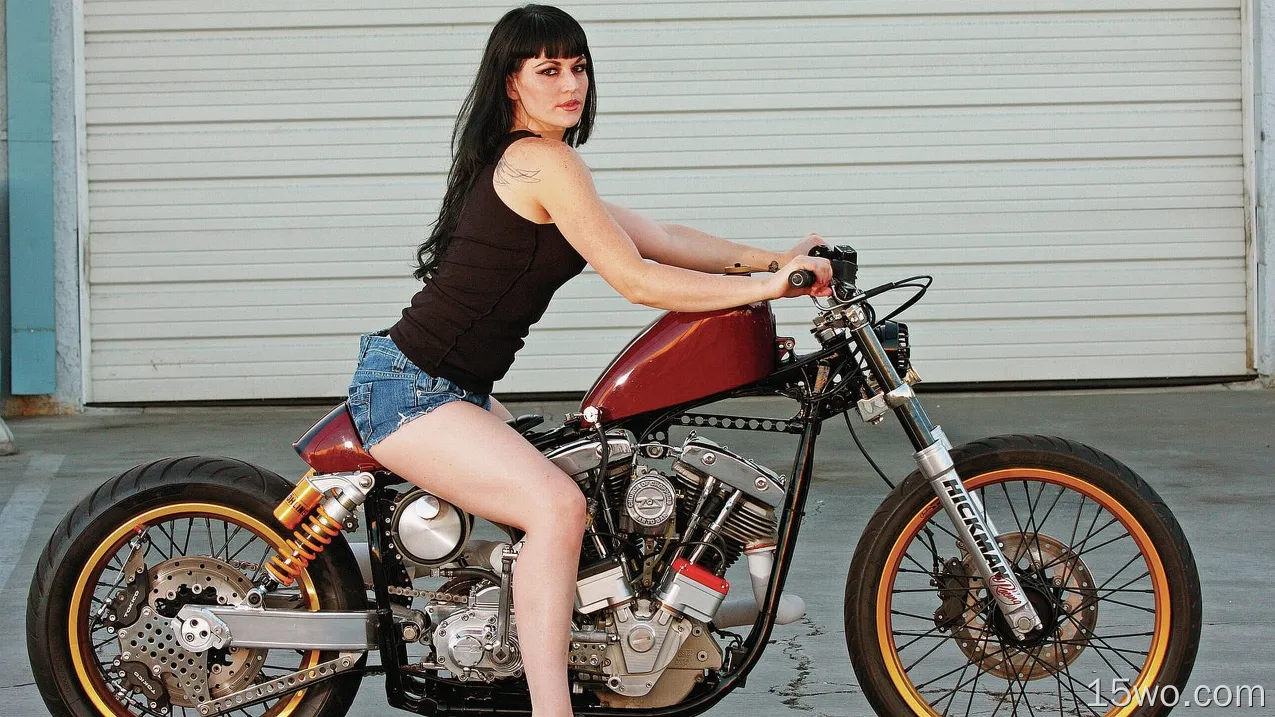 女性 摩托车模 摩托车 高清壁纸