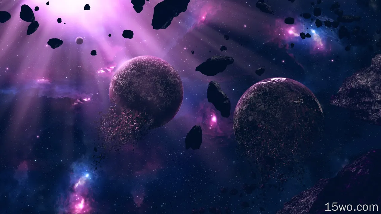科幻 星球 太空 爆炸 Asteroid 紫色 高清壁纸