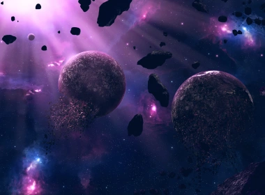 科幻 星球 太空 爆炸 Asteroid 紫色 高清壁纸 3840x2160