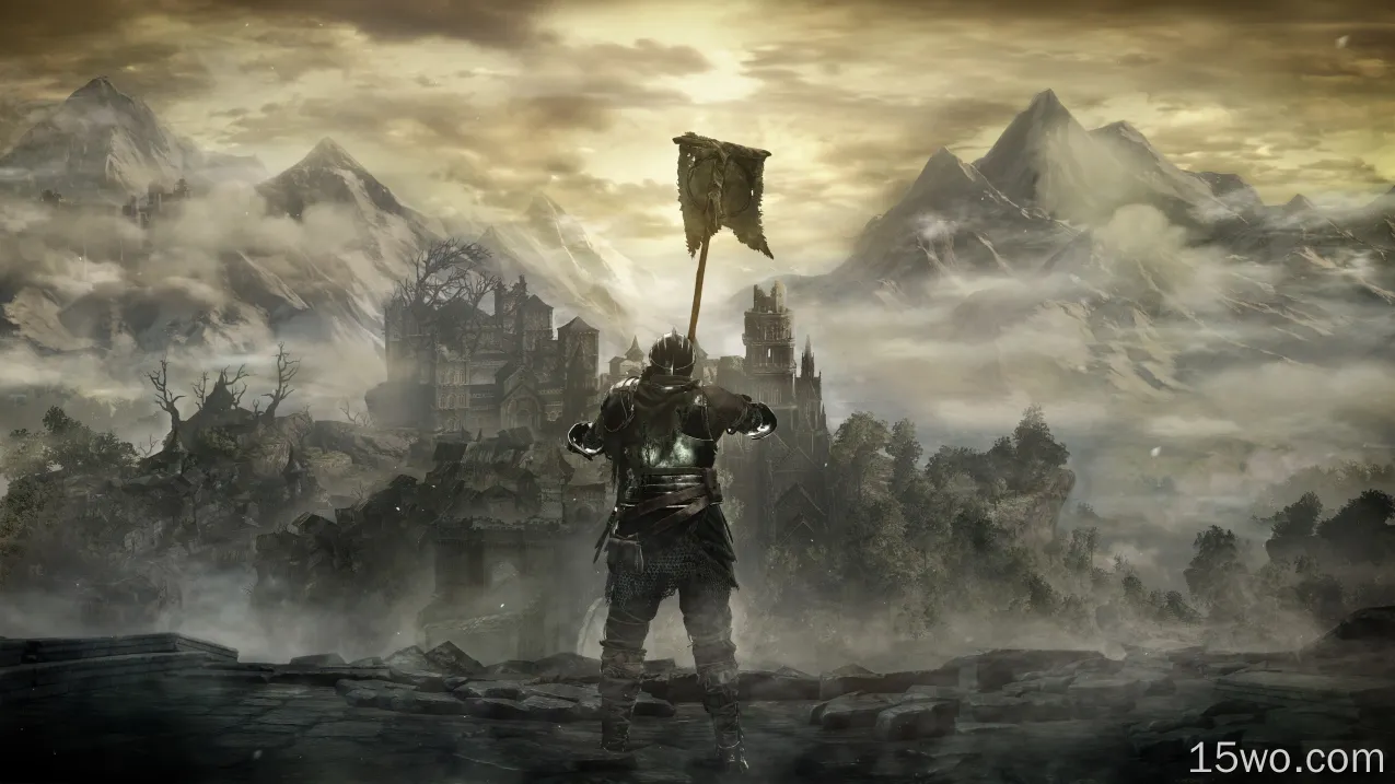 电子游戏 黑暗之魂3 黑暗之魂 骑士 Armor 山 城堡 风景 高清壁纸