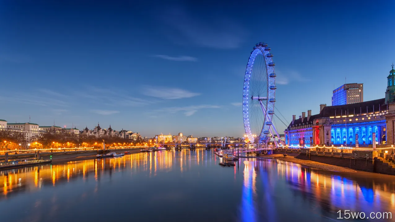 人造 London Eye 建筑 夜晚 河流 伦敦 高清壁纸