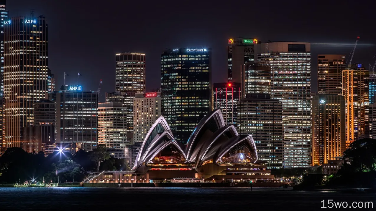 人造 悉尼歌剧院 悉尼 夜晚 建筑 摩天大楼 城市 高清壁纸