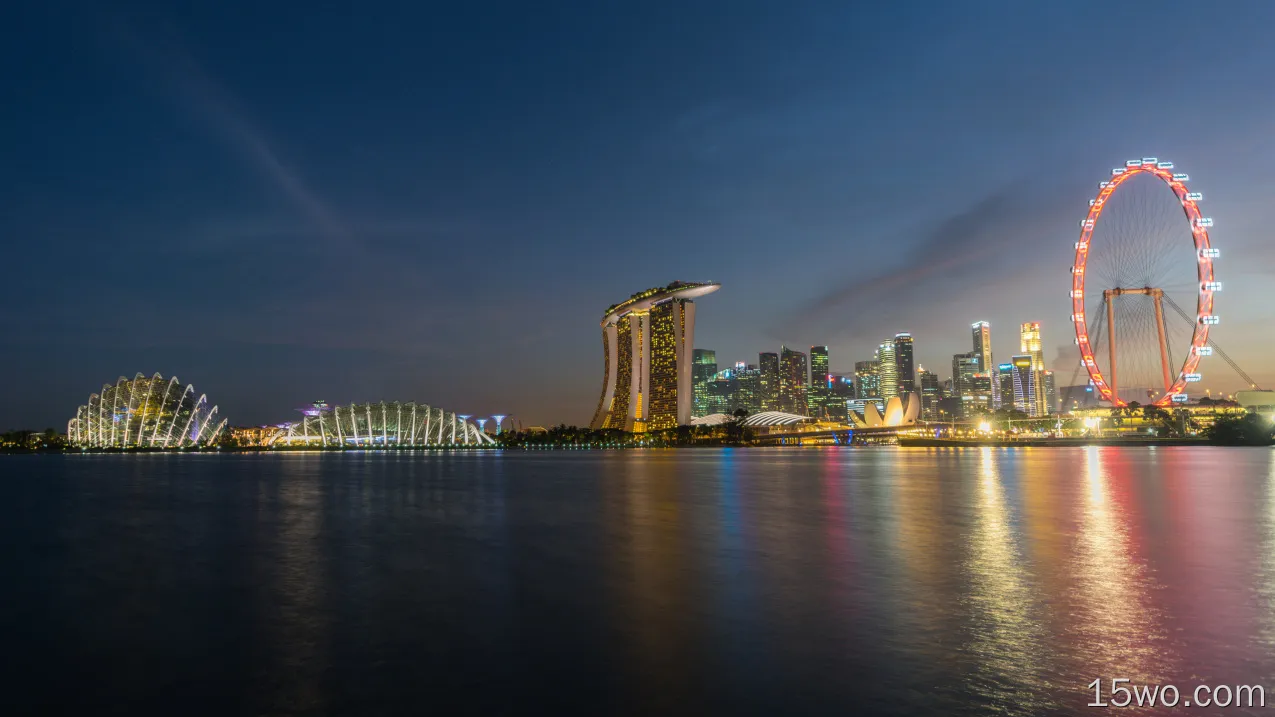 人造 滨海湾金沙酒店 建筑 新加坡 夜晚 高清壁纸