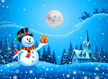 节日 圣诞节 雪人 教堂 月亮 高清壁纸 2560x1600