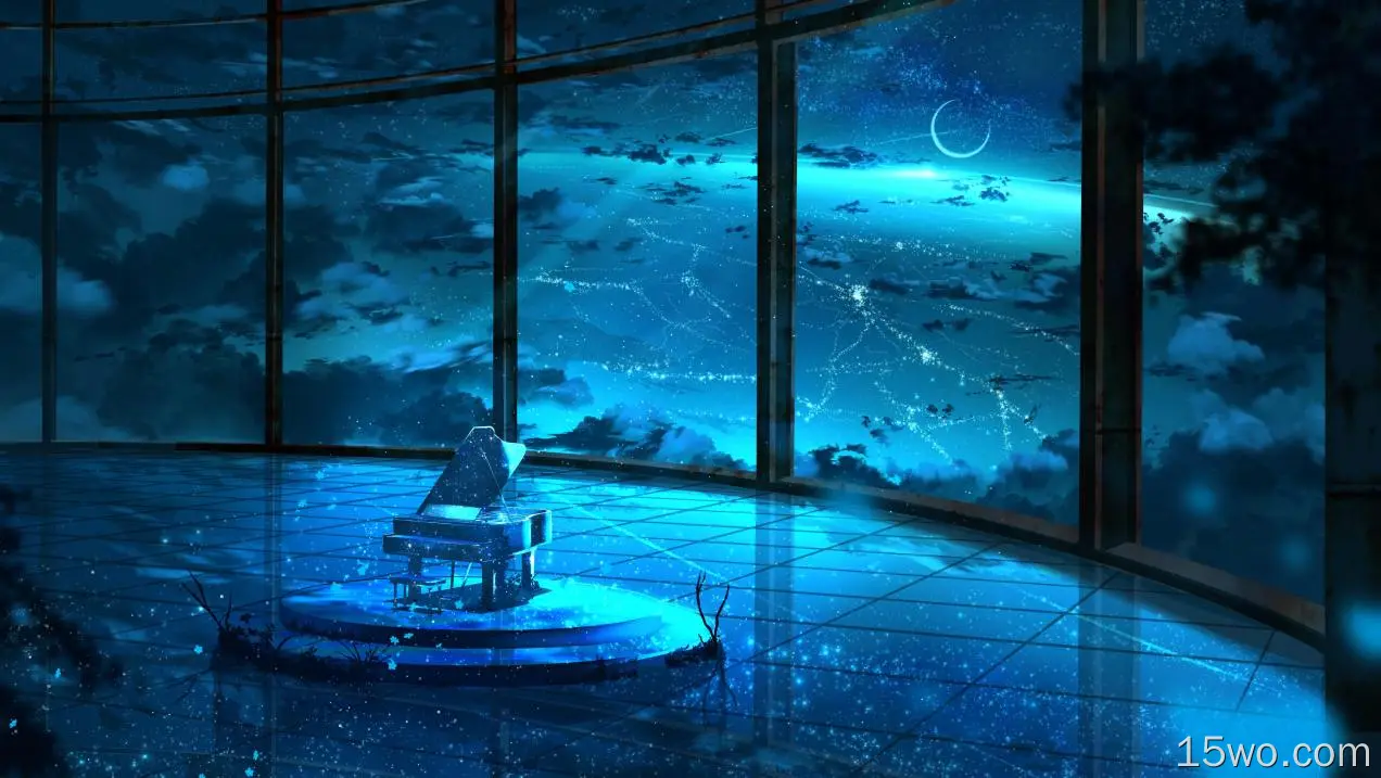 动漫 原创 夜晚 Starry Sky 钢琴 高清壁纸