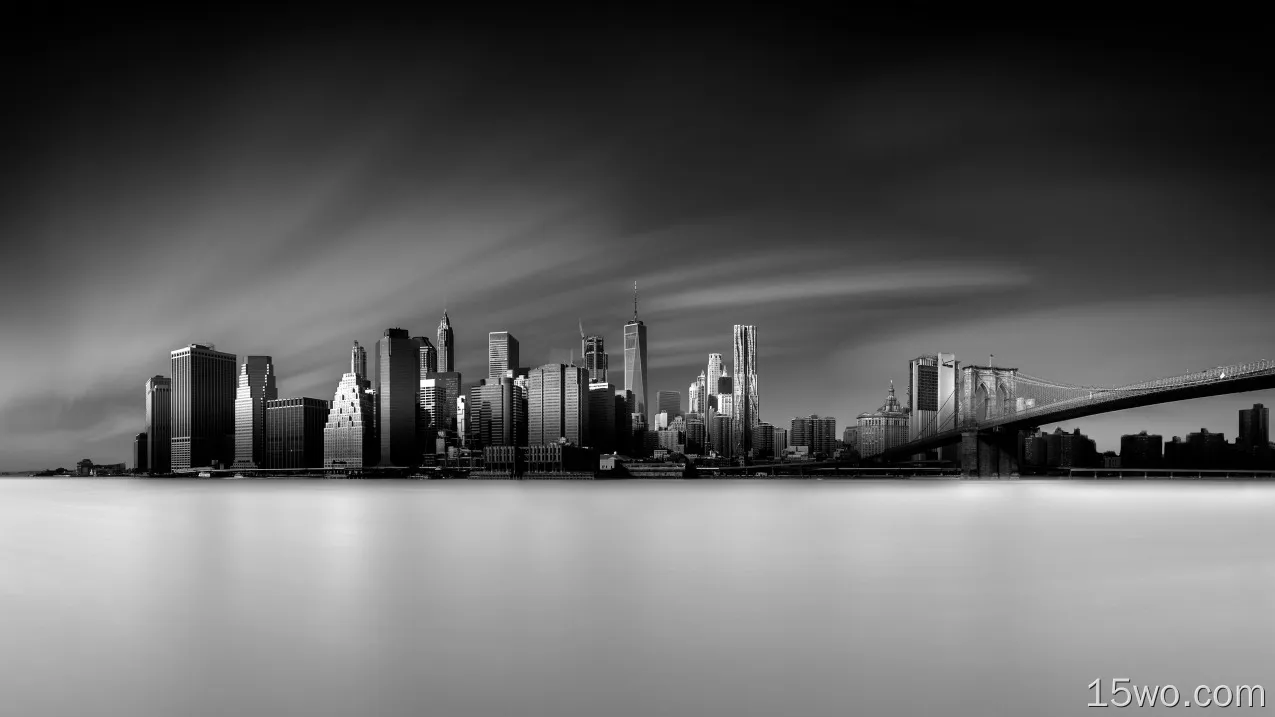 人造 纽约 城市 美国 Cityscape 黑白 建筑 摩天大楼 高清壁纸
