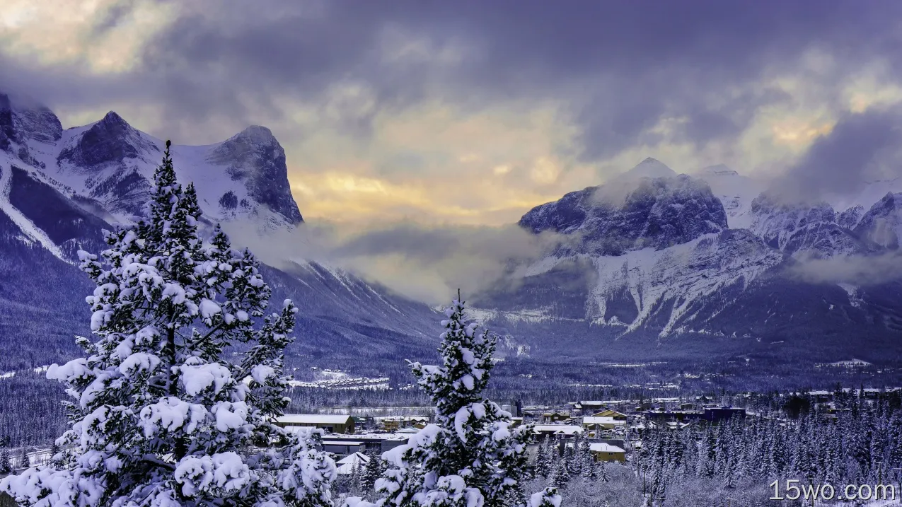 摄影 冬季 Banff National Park Alberta 加拿大 Snow 树 风景 山 高清壁纸