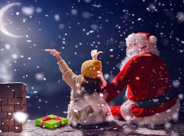 节日 圣诞节 Little Girl Santa 夜晚 Snowfall 高清壁纸 3840x2160