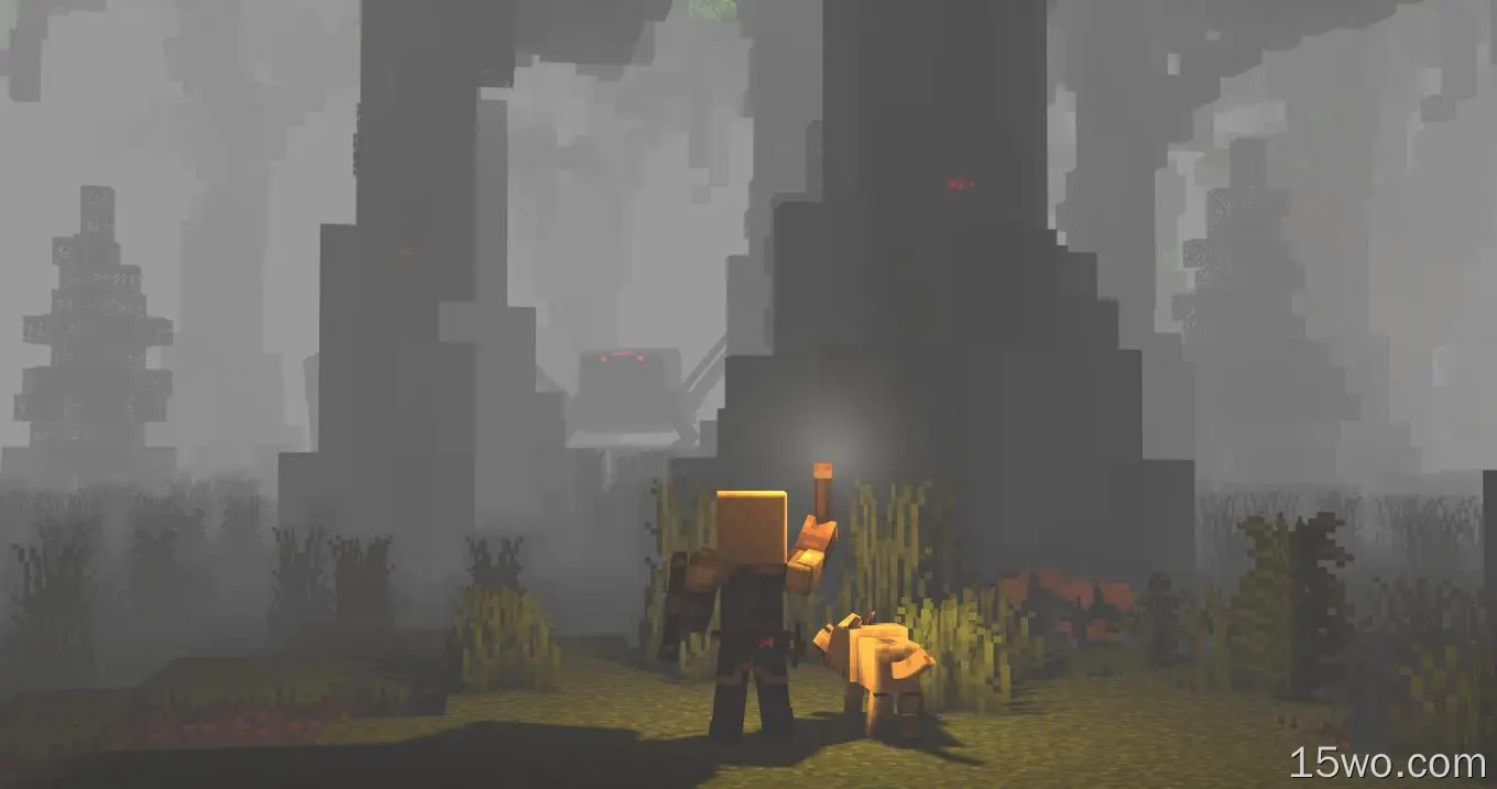电子游戏 我的世界 夜晚 狗 骑士 森林 高清壁纸