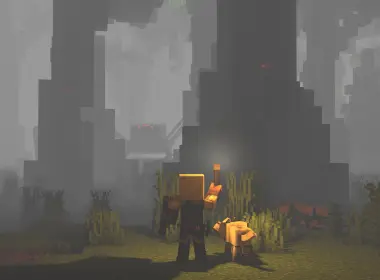 电子游戏 我的世界 夜晚 狗 骑士 森林 高清壁纸 4096x2160