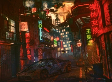 科幻 赛博朋克 夜晚 Futuristic City 未来主义 CGI 高清壁纸 3840x2160