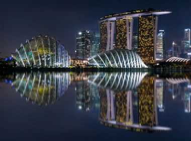 人造 滨海湾金沙酒店 建筑 新加坡 夜晚 倒影 高清壁纸 5120x2880