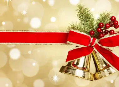 节日 圣诞节 Bell Golden Ribbon 浆果 高清壁纸 3840x2160