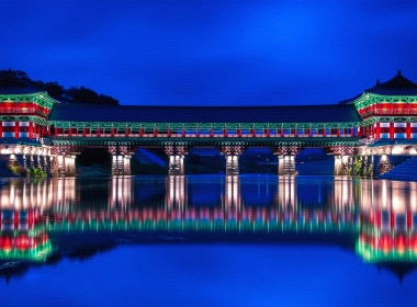 人造 桥 倒影 蓝色 艺术 高清壁纸 3840x2160