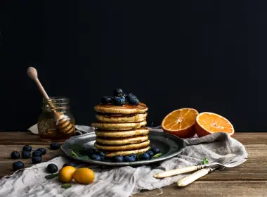 食物 Pancake 蓝莓 蜂蜜 早餐 静物 orange 高清壁纸 3800x2874