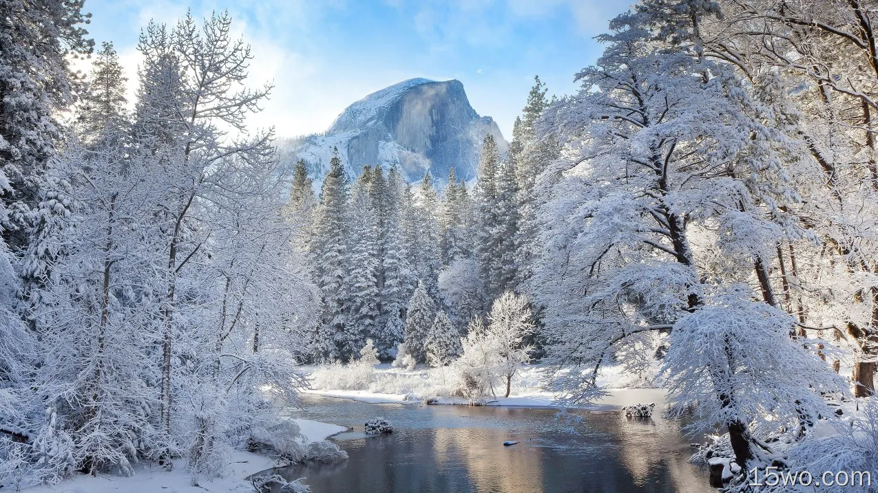 自然 冬季 地球 风景 山 Snow 河流 树 森林 高清壁纸
