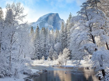 自然 冬季 地球 风景 山 Snow 河流 树 森林 高清壁纸 3840x2160